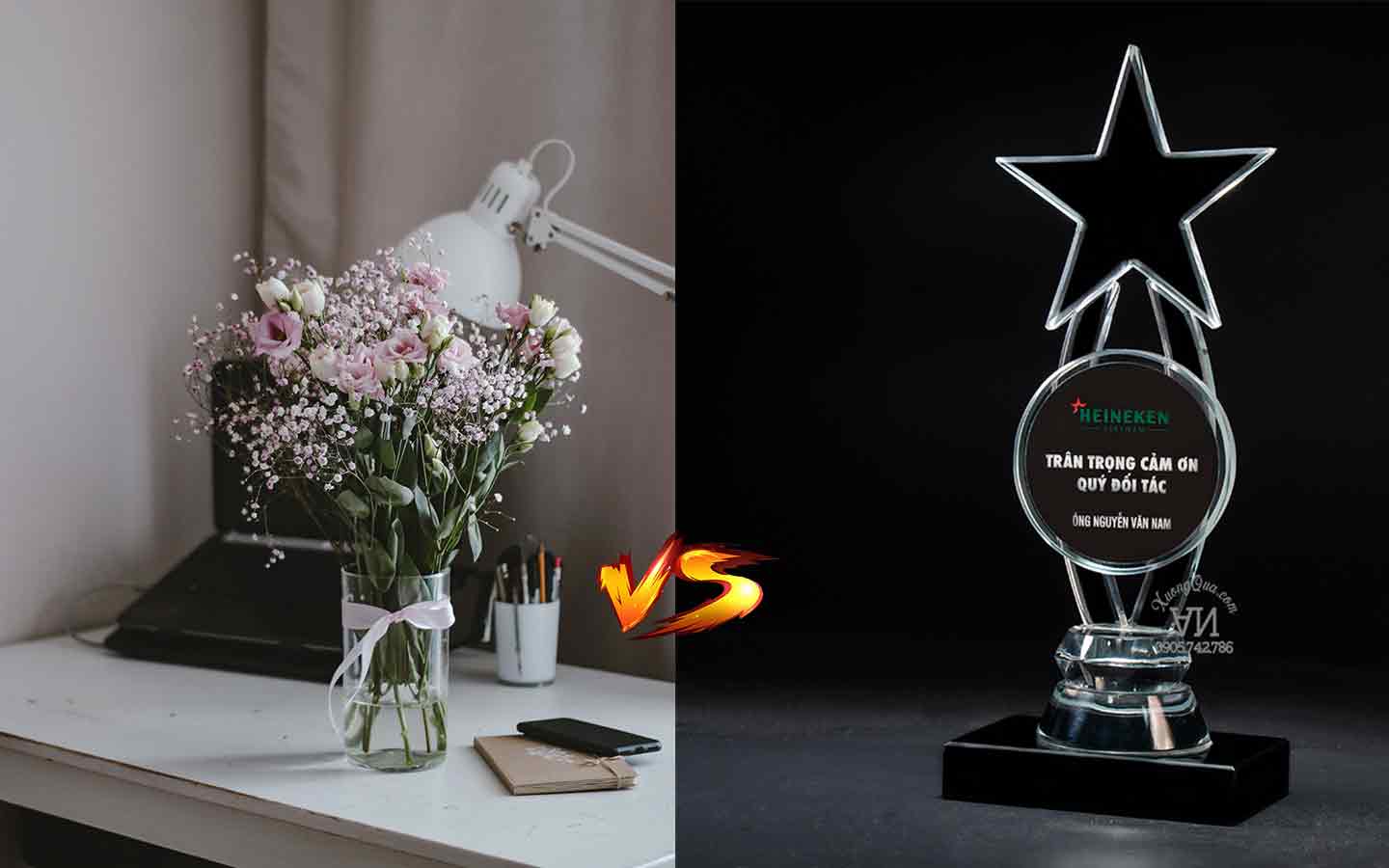 Chọn cúp lưu niệm hay hoa tươi làm quà tặng